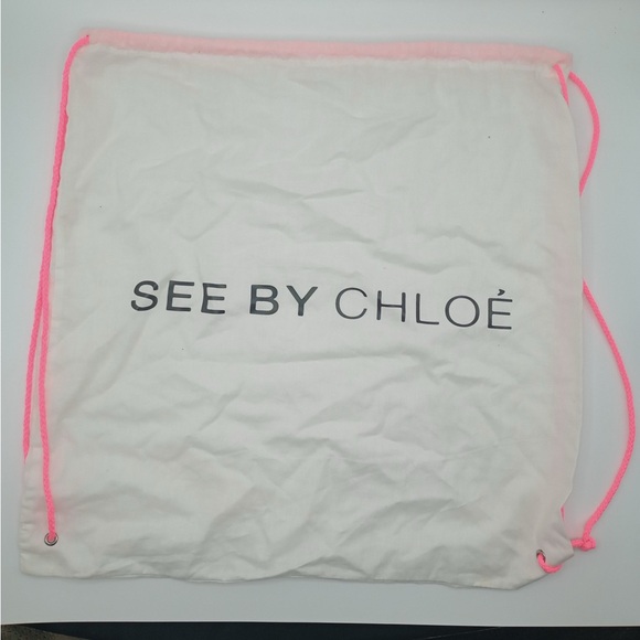 SEE BY CHLOÉ White Cotton Dustbag Pink Drawstring “16 x 16.5” - Picture 1 of 7